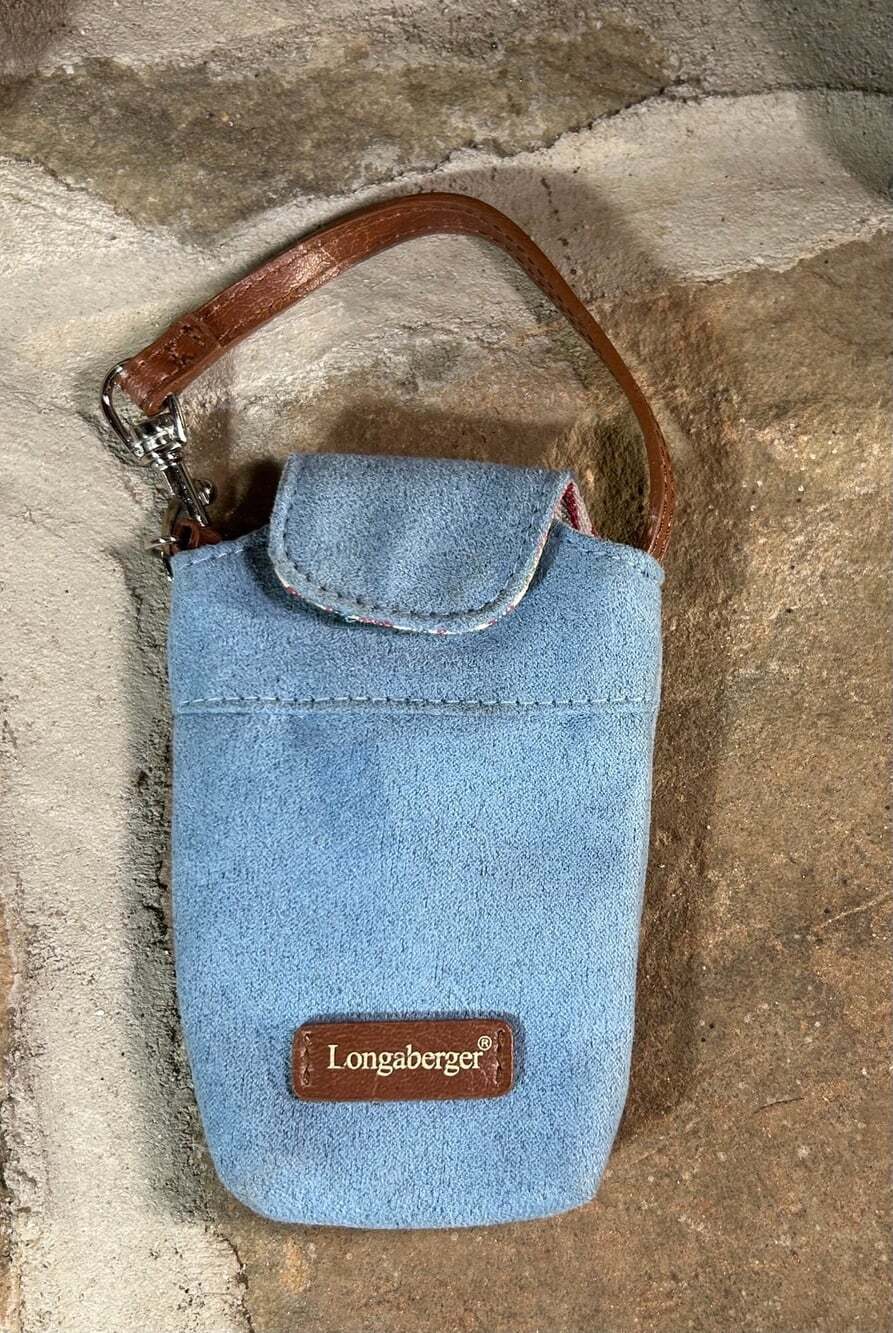 Longaberger baby blue leather mini wallet/phone holder